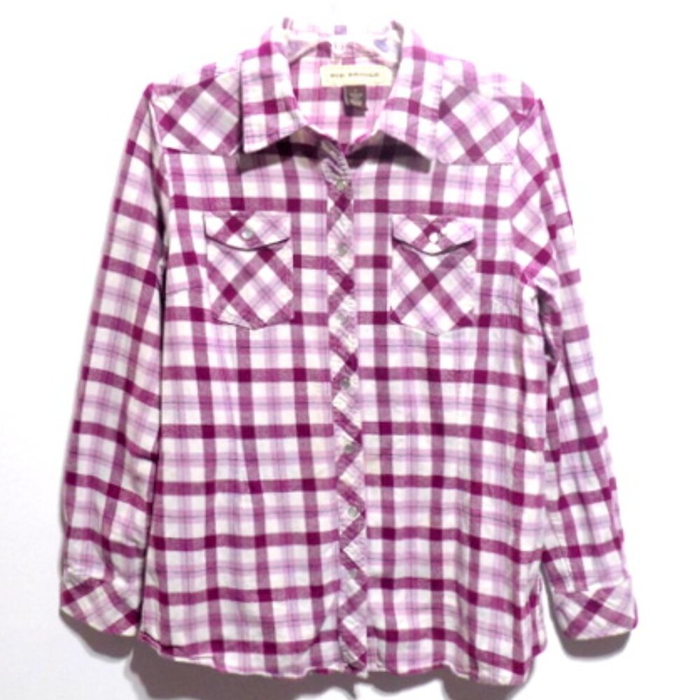 Bit & Bridle Women’s Magenta Plaid Pearl Snap Button Up Western Shirt – Size: XL
